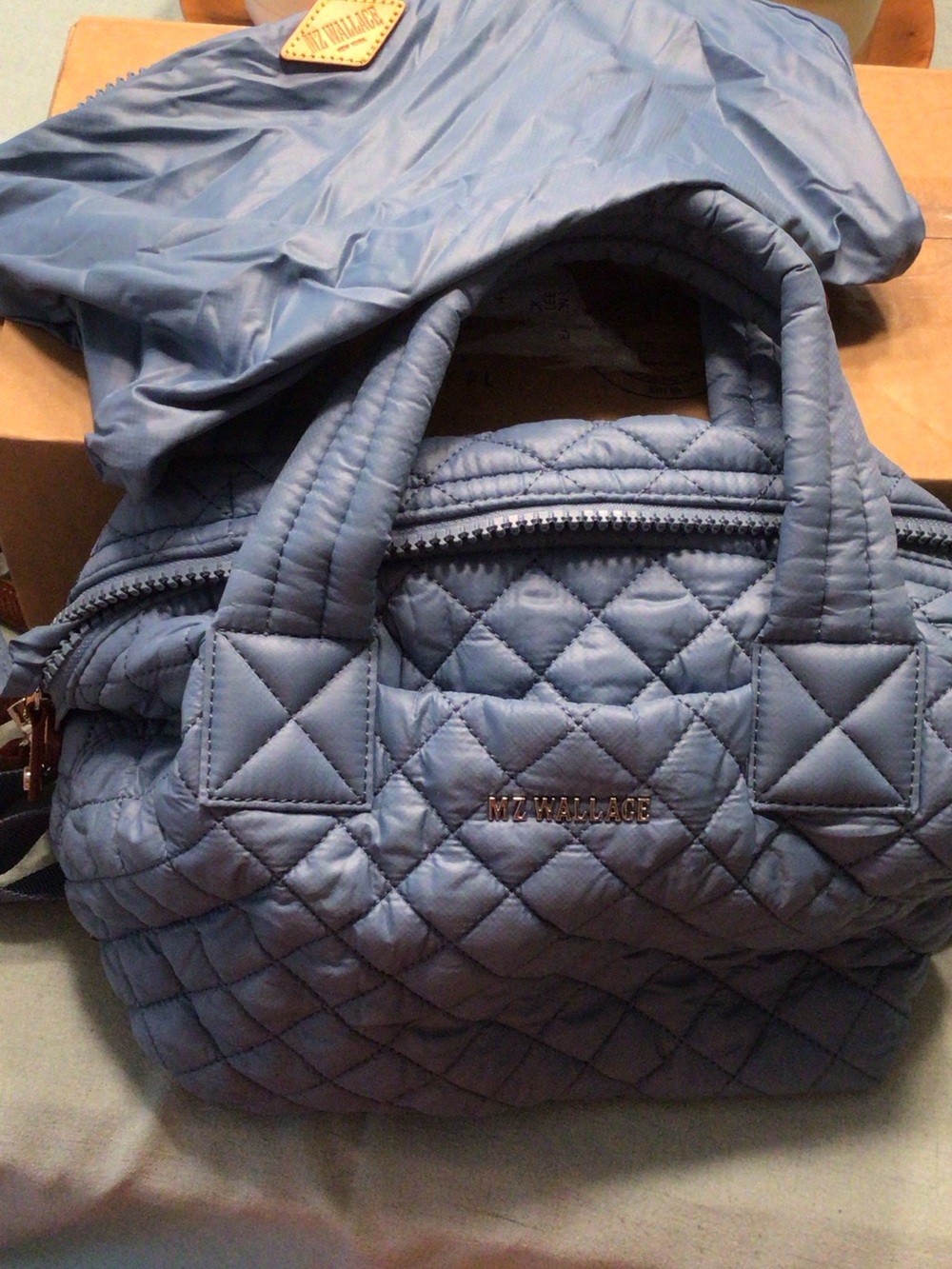 MZ Wallace Quilted Travel Bag in Steel Blue